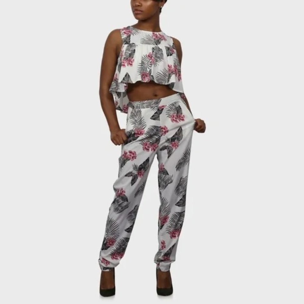 Floral Two Piece Pant Set Ivory
